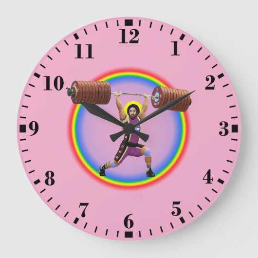 Jesus Christ doing the Clean and Jerk ラージ壁時計 (正面)