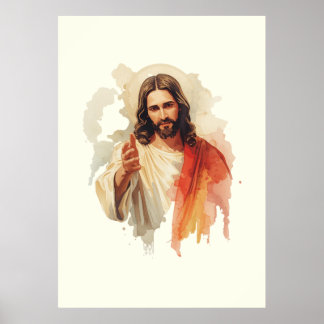 Jesus christ Extending Hands Water color painting ポスター