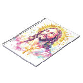 Jesus Christ Face Watercolor Painting Religious  ノートブック (左側)