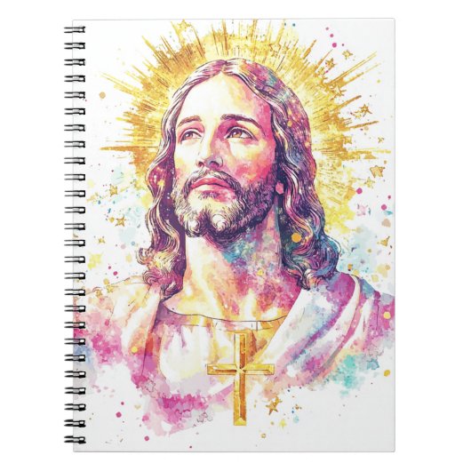 Jesus Christ Face Watercolor Painting Religious  ノートブック (正面)