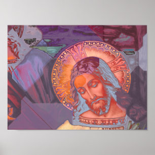 Jesus Christ Halo Color Crazy Soft Overlay White ポスター