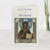 Jesus Christ Holding the Gospels Icon Birthday  カード (正面)
