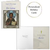 Jesus Christ Holding the Gospels Icon Birthday  カード