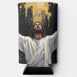 Jesus Christ Our Savior | Black and Gold スリム缶クーラー