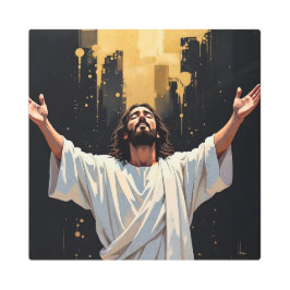 Jesus Christ Our Savior | Black and Gold メタルプリント