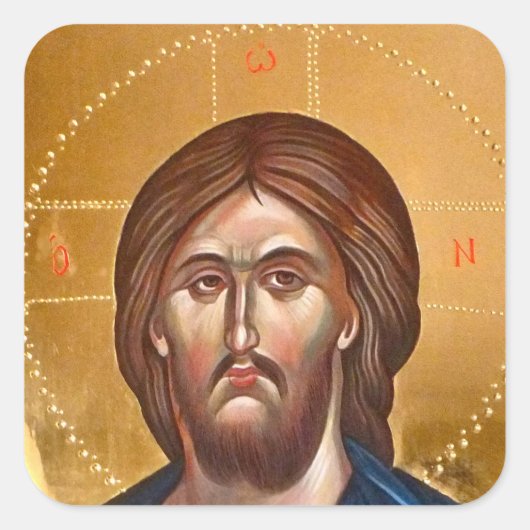 Jesus Christ Pantocrator Painting スクエアシール (正面)