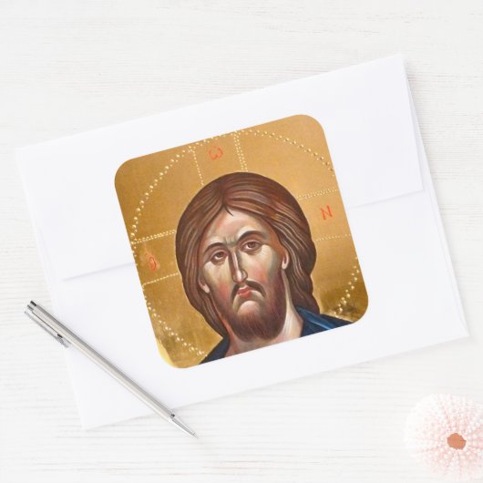 Jesus Christ Pantocrator Painting スクエアシール (封筒)