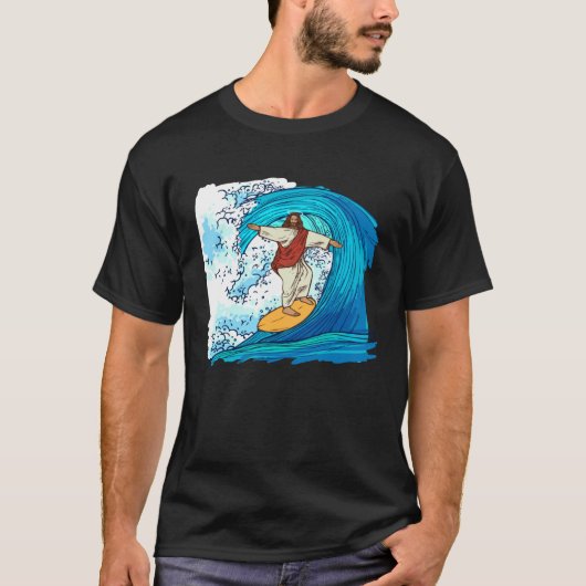 Jesus Christ Surfing Summer Surfer Surfboard Tシャツ (正面)