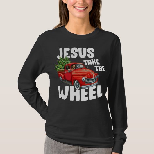 Jesus Christ Take The Wheel Red Truck Christmas Ch Tシャツ (正面)