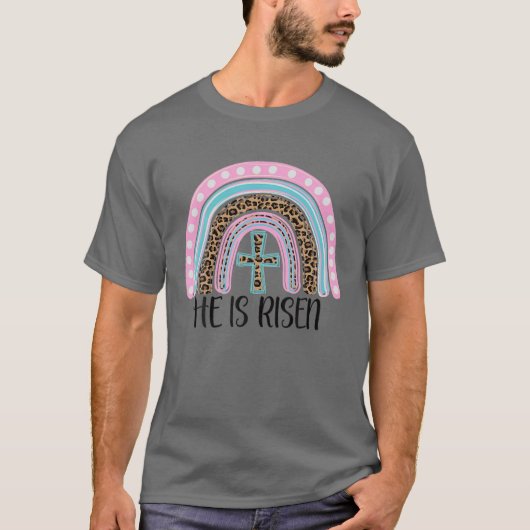 Jesus Christian Cross Rainbow He Is Risen Happy Ea Tシャツ (正面)