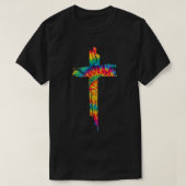 Jesus Christian Cross Tie Dye Rainbow Religious Bi Tシャツ (デザイン正面)