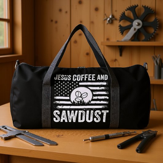 Jesus Coffee Sawdust USA Flag ダッフルバッグ