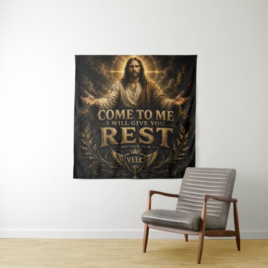 Jesus Come to Me Christian Gold Sacred Art タペストリー (インサイチュ)