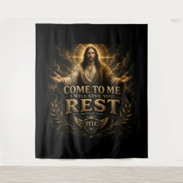Jesus Come to Me Christian Gold Sacred Art タペストリー