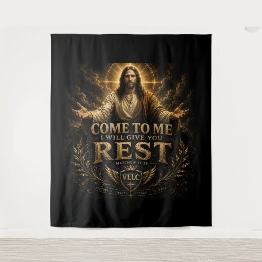 Jesus Come to Me Christian Gold Sacred Art タペストリー (正面)