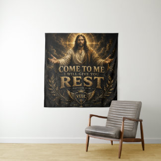 Jesus Come to Me Christian Gold Sacred Art タペストリー