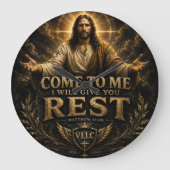Jesus Come to Me Christian Gold Sacred Art ラージ壁時計 (正面)