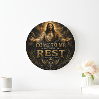 Jesus Come to Me Christian Gold Sacred Art ラージ壁時計