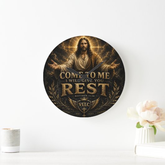 Jesus Come to Me Christian Gold Sacred Art ラージ壁時計 (ホーム)