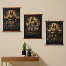 Jesus Come to Me Christian Gold Sacred Art 吊り下げ型タペストリー