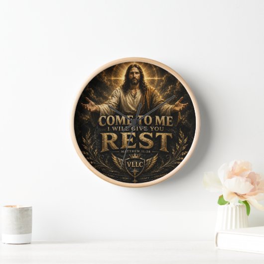 Jesus Come to Me Christian Gold Sacred Art 壁時計 (ホーム)