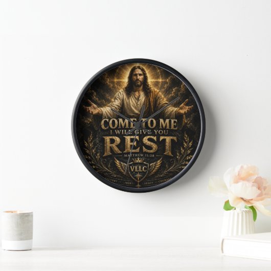 Jesus Come to Me Christian Gold Sacred Art 壁時計 (ホーム)