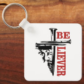 Jesus Cross Nail Design – Powerful Christian キーホルダー (正面)