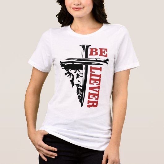 Jesus Cross Nail Design – Powerful Christian トライブレンドTシャツ (正面)