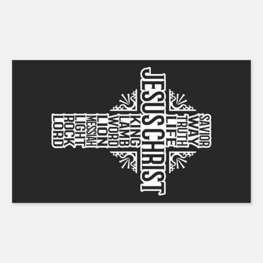 JESUS CROSS - NAMES OF CHRIST STICKER 長方形シール (正面)
