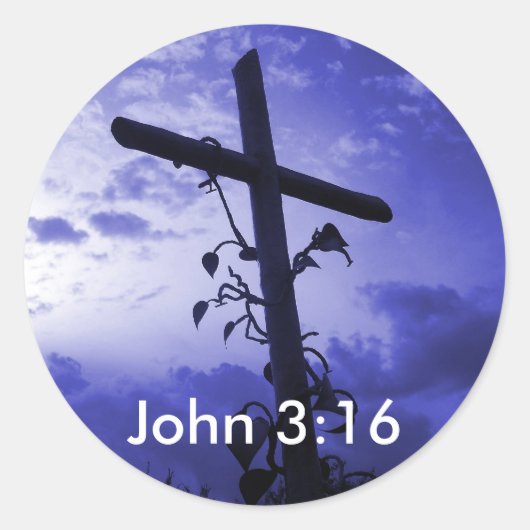 Jesus Cross of Calvary John 3:16ステッカー ラウンドシール (正面)