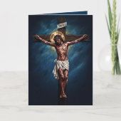 Jesus Crucified Blessed Easter Card Blue カード (正面)