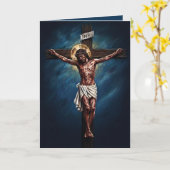 Jesus Crucified Blessed Easter Card Blue カード (黄色い花)