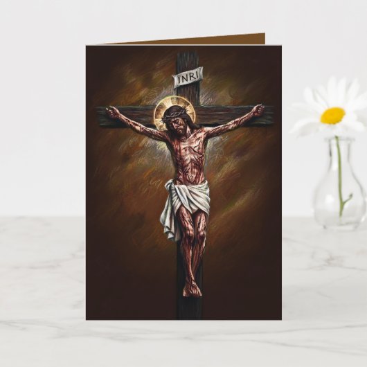 Jesus Crucified Blessed Easter Card Brown カード (小さな植物)