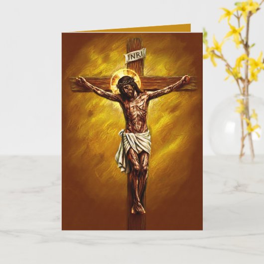 Jesus Crucified Blessed Easter Card Gold カード (黄色い花)