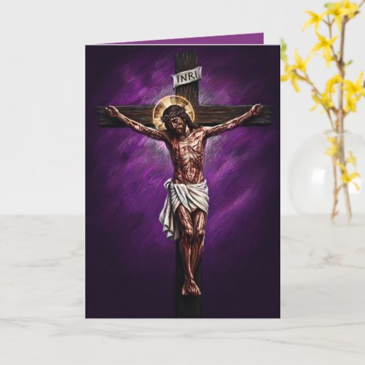 Jesus Crucified Blessed Easter Card Purple カード (黄色い花)
