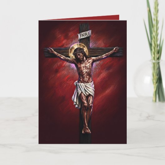 Jesus Crucified Blessed Easter Card Red カード (正面)