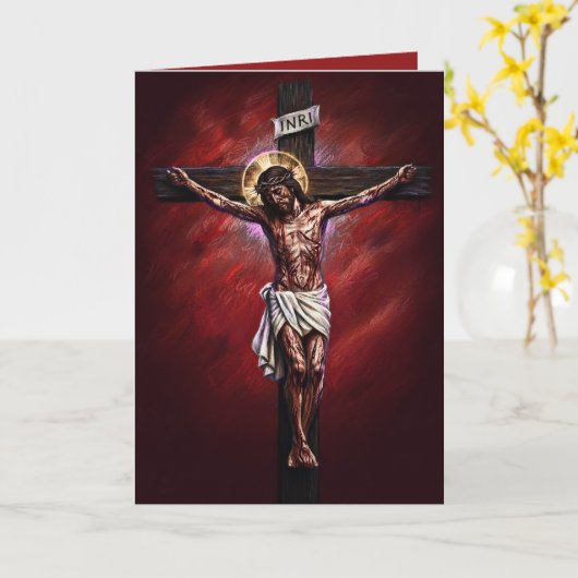 Jesus Crucified Blessed Easter Card Red カード (黄色い花)