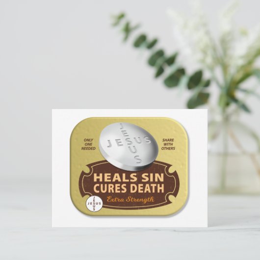 Jesus Cures Pill – キリスト教の信仰祈 シーズンポストカード (スタンド正面)
