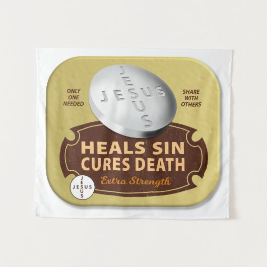 Jesus Cures Pill – クリスチャン宗教的信仰神 タペストリー (正面(横))