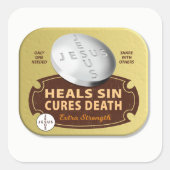 Jesus Cures Pill - Christian Heals Faith God スクエアシール (正面)