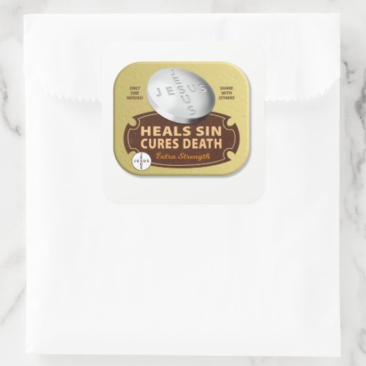 Jesus Cures Pill - Christian Heals Faith God スクエアシール (バッグ)