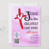 JESUS GREATEST LOVE STORY Logo QR Code EASTER 招待状 (正面)
