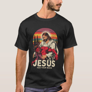 Jesus Has Your Back Jiu Jitsu Retro Christian Men  Tシャツ