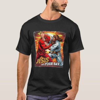 Jesus Has Your Back Jiu Jitsu Retro Christian Men  Tシャツ