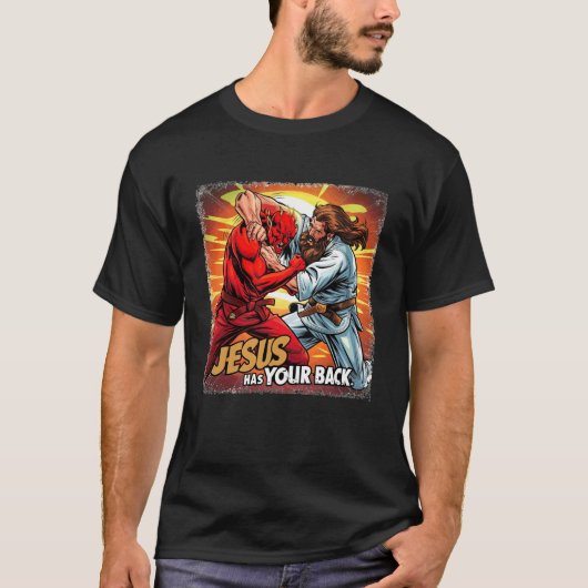 Jesus Has Your Back Jiu Jitsu Retro Christian Men  Tシャツ (正面)