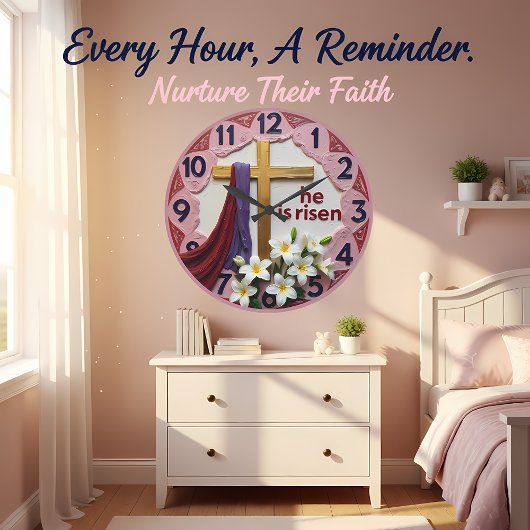 Jesus He Is Risen Easter ラージ壁時計