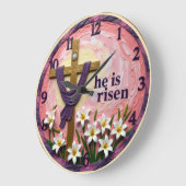 Jesus He Is Risen Pink ラージ壁時計 (傾斜)