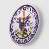 Jesus He Is Risen Purple ラージ壁時計 (傾斜)