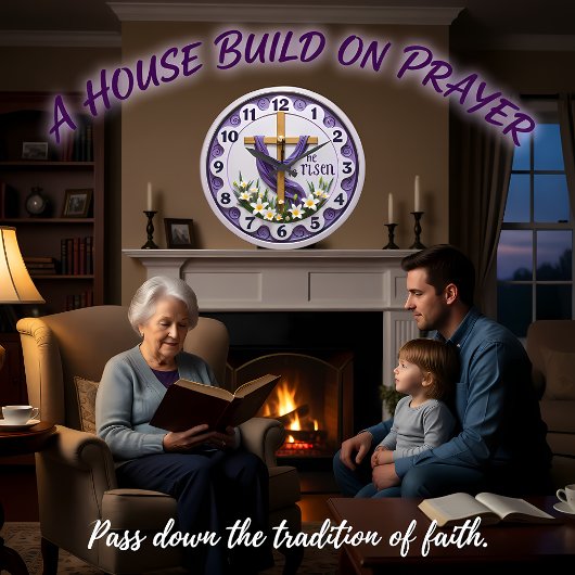 Jesus He Is Risen Purple ラージ壁時計