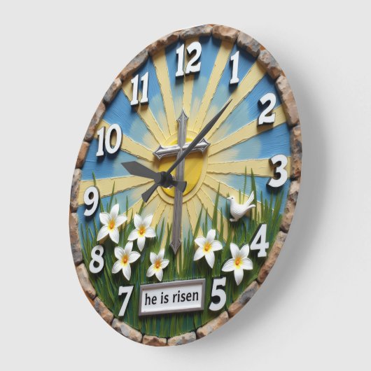 Jesus He Is Risen Sunburst ラージ壁時計 (傾斜)